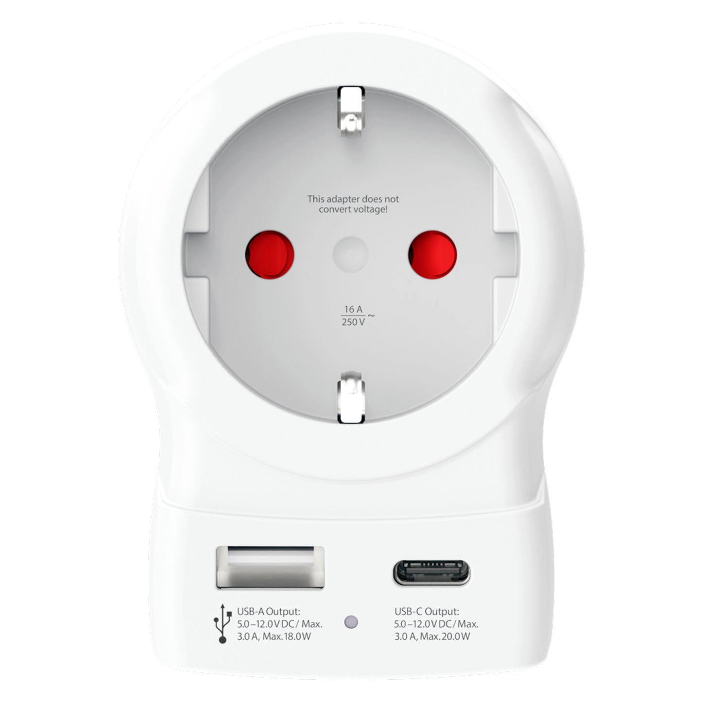 Skross rejseadapter Europa til USA USB AC20PD med Schuko-stik, USB-C PD 20W, USB-A 18W, konverterer ikke spænding.