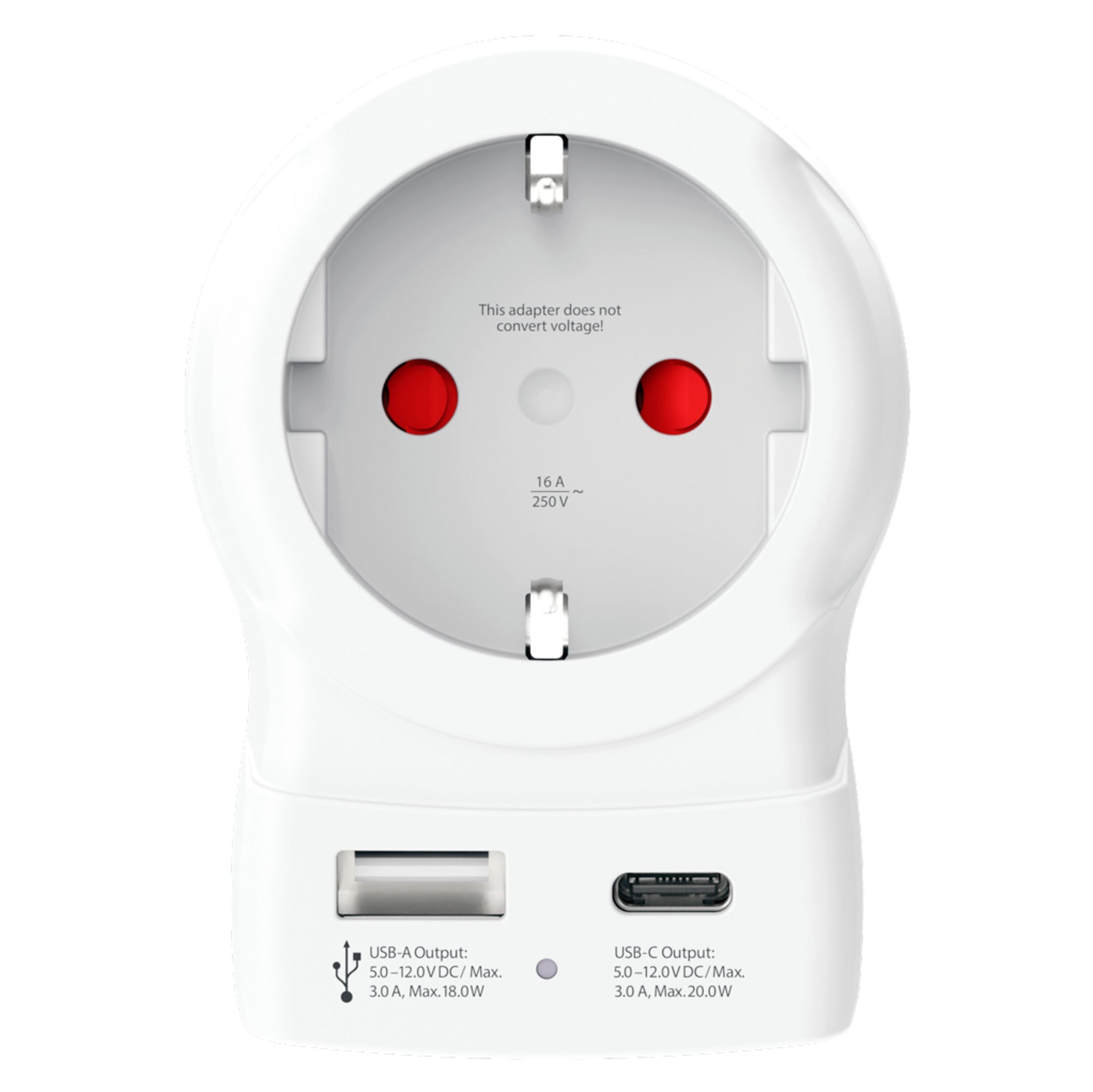 Skross rejseadapter Europa til USA USB AC20PD med Schuko-stik, USB-C PD 20W, USB-A 18W, konverterer ikke spænding.