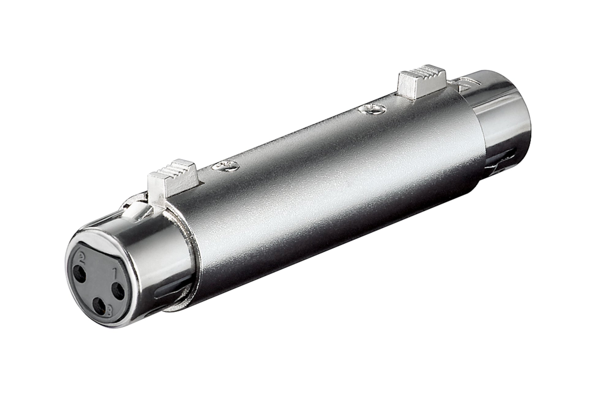 Wentronic Dobbelt hun XLR-adapter med tre ben i den ene ende og tre huller i den anden til forlængelse af XLR-kabler.