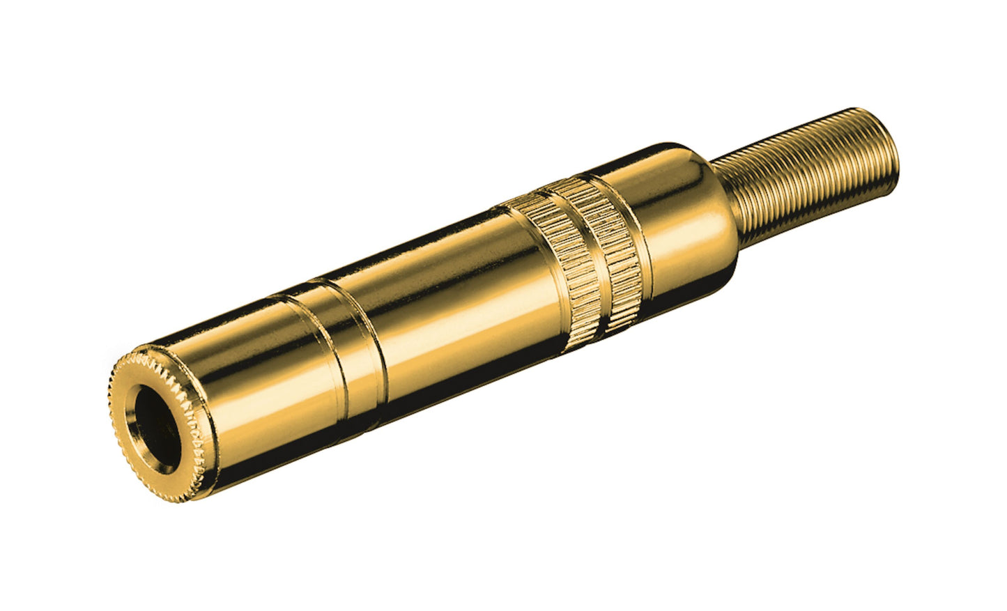 Forgyldt 6,3 mm stereo hunstik i guldfarve med rillet greb.