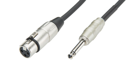Luxorparts mikrofonkabel XLR hun til 6,3 mm TRS, 1 m sort, sølvfarvet metalstik og sort kabel.