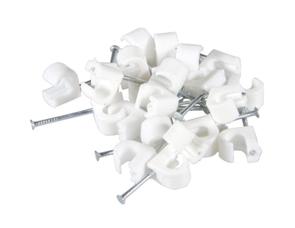 Kabelsøm til rund kabel 5-7 mm, hvide clips med metalsøm, 20 stk pakke.