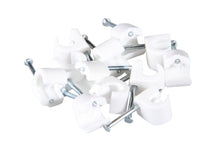 Kabelsøm til rund kabel 7-10 mm, 10-pak, hvide plastikclips med metal søm til fastgørelse af kabler på væg.