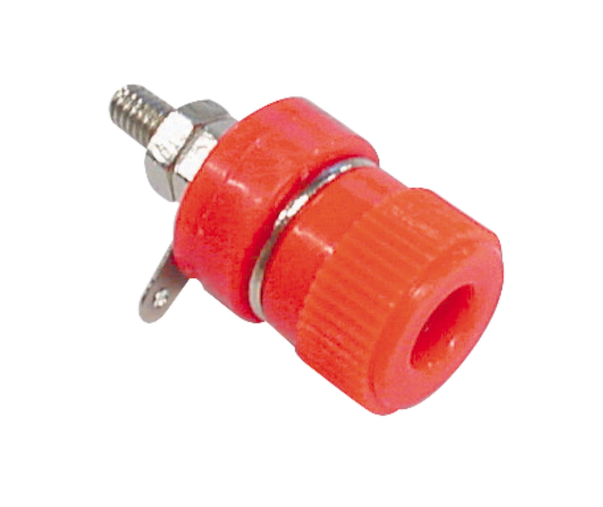 Velleman 4 mm maskinskruetrækker rød binding post terminal med metalskrue og møtrik til elektriske forbindelser.