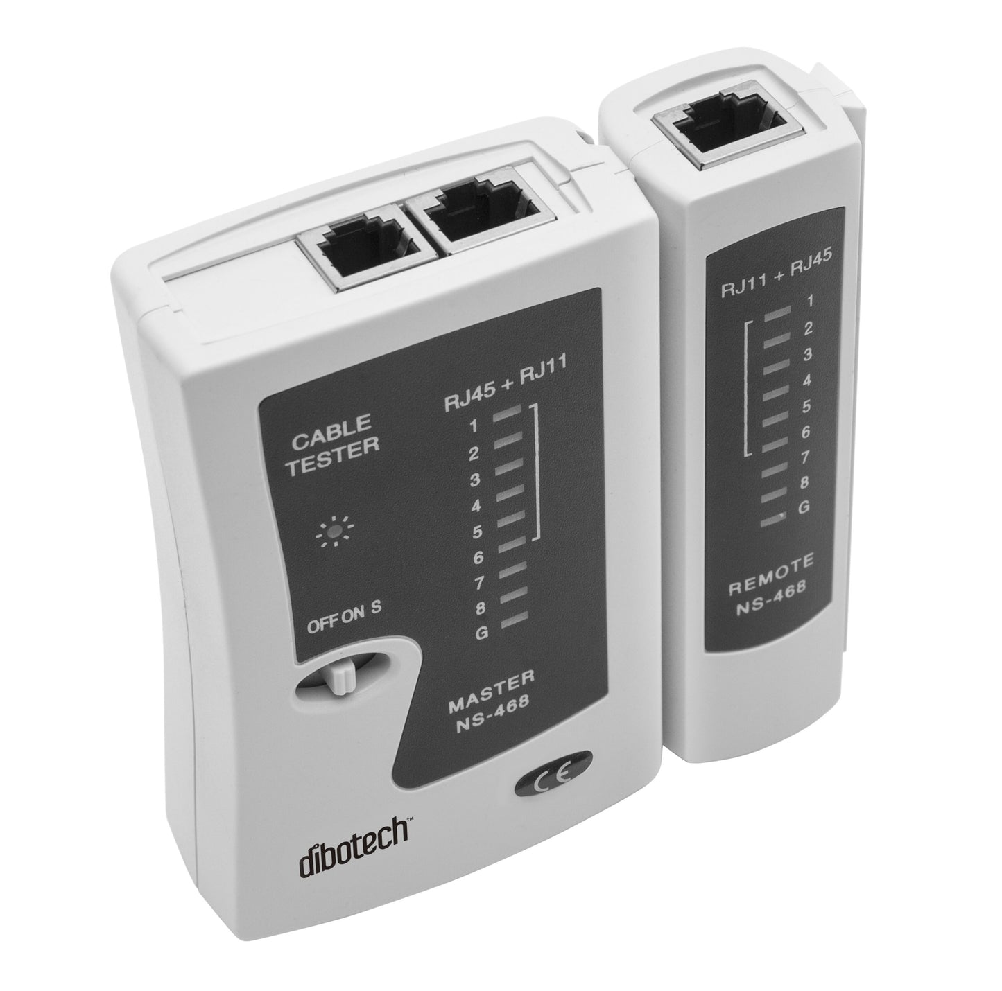 Netværksinstallation værktøjskasse med kabeltester til RJ45/RJ11, indikatorlys og Master/Remote moduler.
