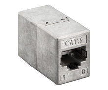 Luxorparts skærmet RJ45 stik Cat. 6 FTP, rektangulær metalkobling med CAT.6 mærke og nummer 1 og 8.