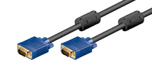VGA kabel han-han 5m sort, blå HD15 stik med ferritkerner og dobbeltskærmning.
