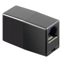 RJ12 sammenkoblingsenhed, sort rektangulær Ethernet-kabelkobling med RJ45-port, kompatibel med teleudstyr.