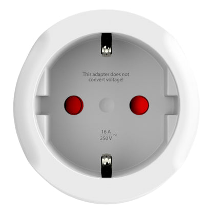 Skross rund hvid jordet rejseadapter UK, til runde huller, metalben, 16A 250V~, type G, "Denne adapter konverterer ikke spænding.