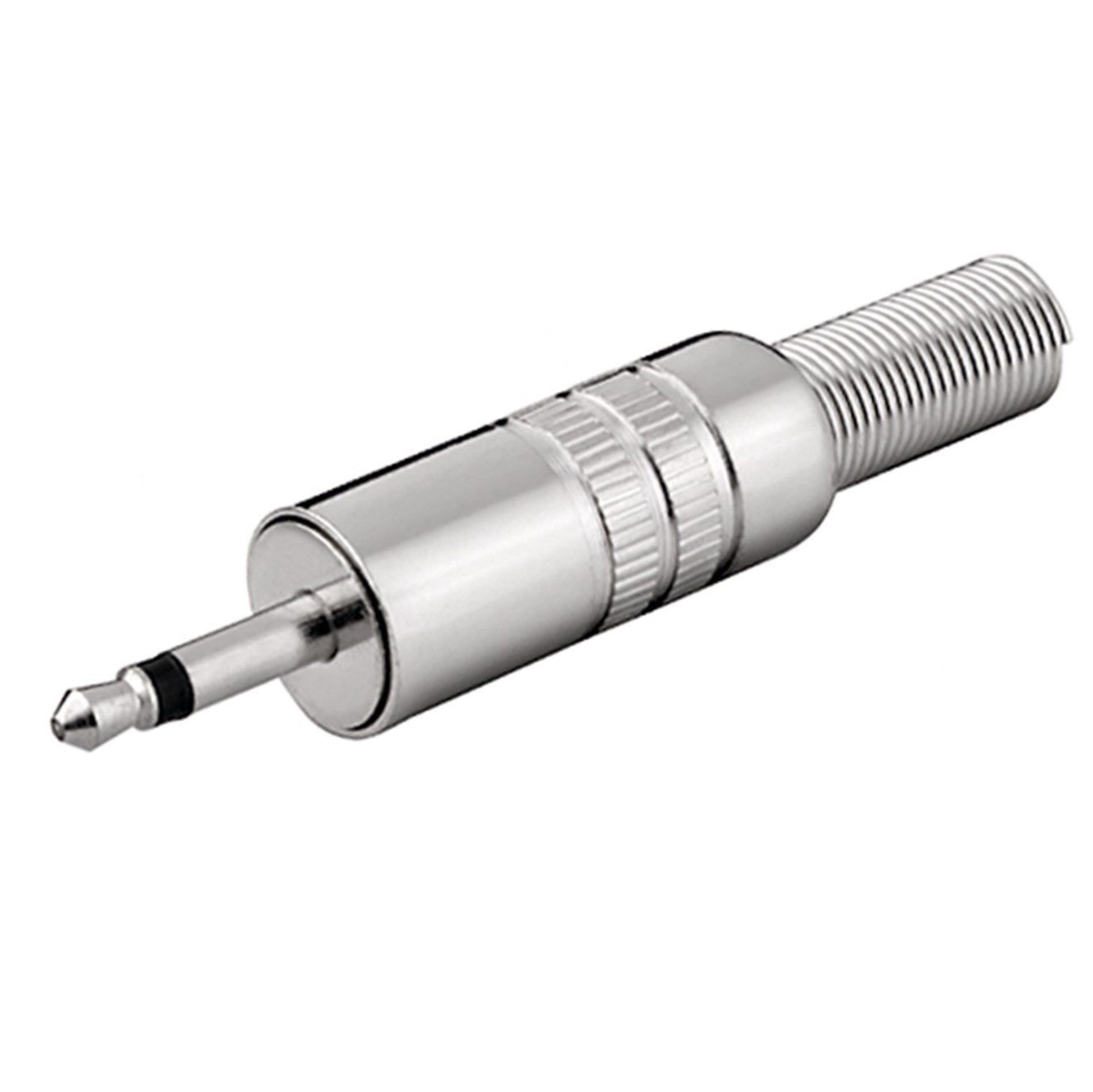 Goobay 3,5 mm metalstik han mono med rillet greb og sort isolationsring tæt på spidsen.
