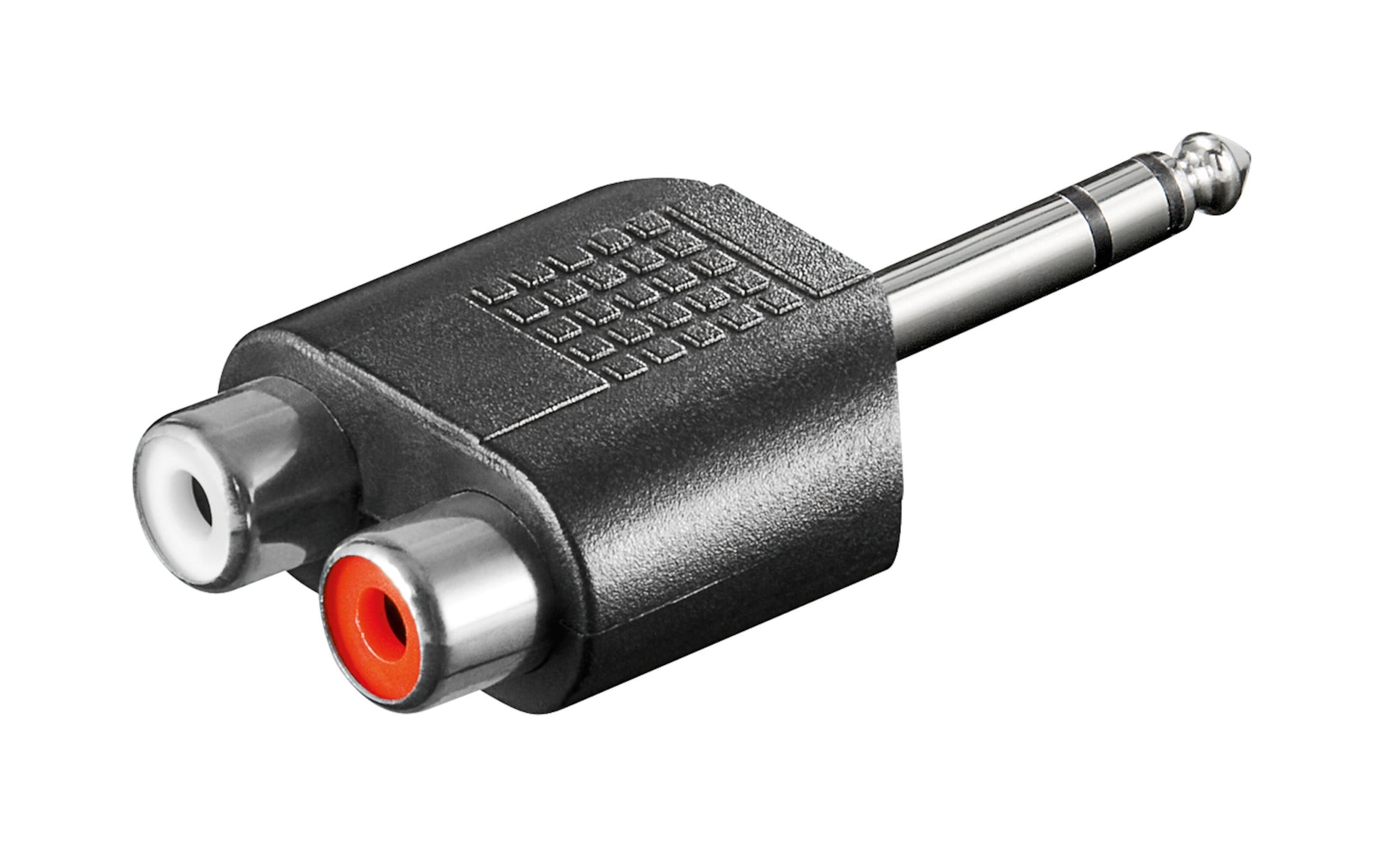 Lydadapter RCA til 6,3 mm, sort, 1/4" TRS hanstik og til RCA hunstik.