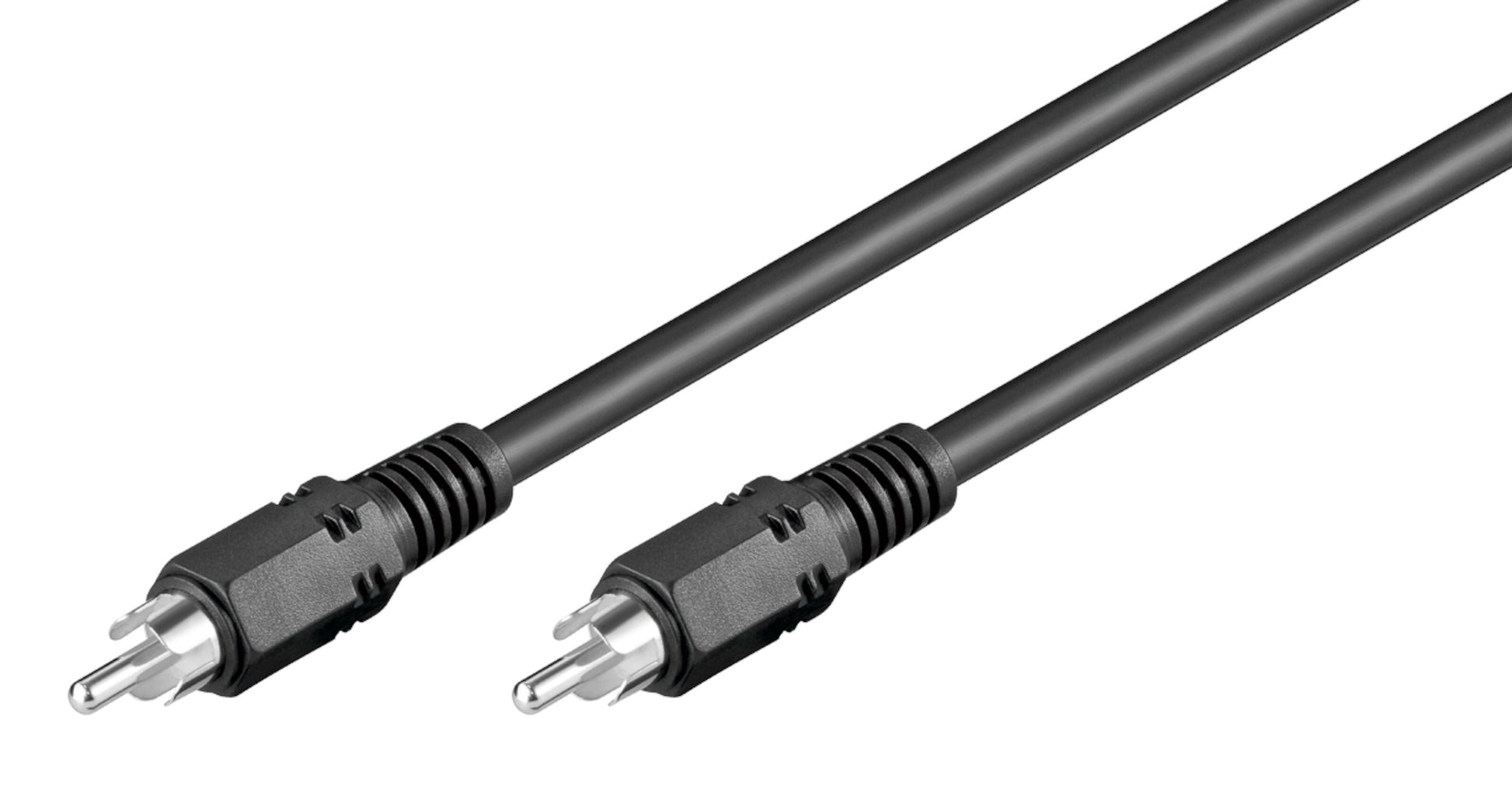 RCA lydledning 10 m par, sort, cylindrisk metalstik med sorte plasthuse til lyd- eller videosignal.