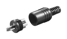 Luxorparts Højttalerstik han Skrue sort plast, to-delt stik med metalben, gevindet sokkel og fleksibel trækaflastning.