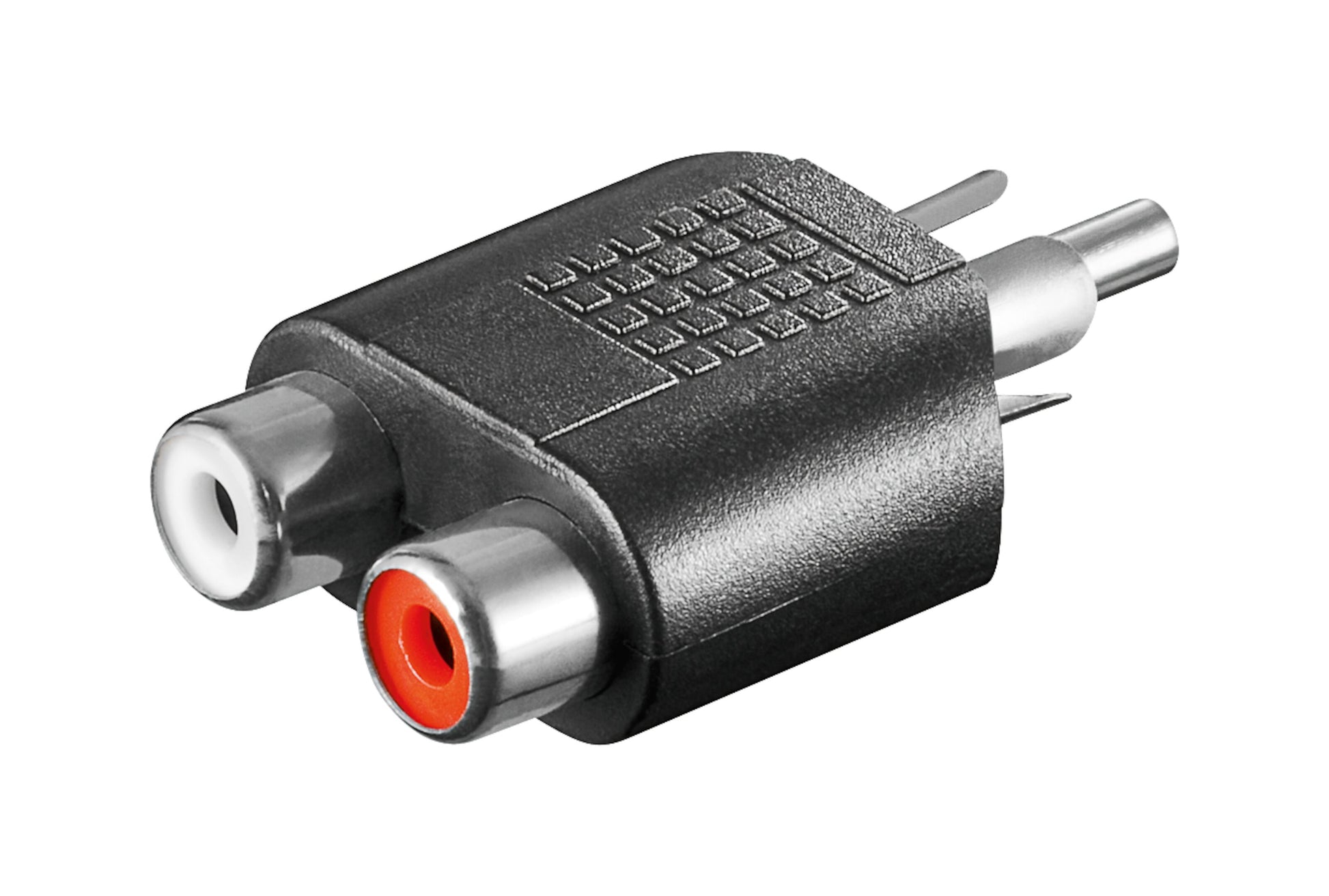 Lydadapter RCA til 2x RCA, sort, til hun-stik (rød/hvid) og et han 3,5mm jack-stik.