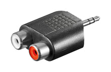 Adapter 3,5 mm han mini-jack til 2x hun RCA (hvid/rød), sort, stereo audio signal converter.