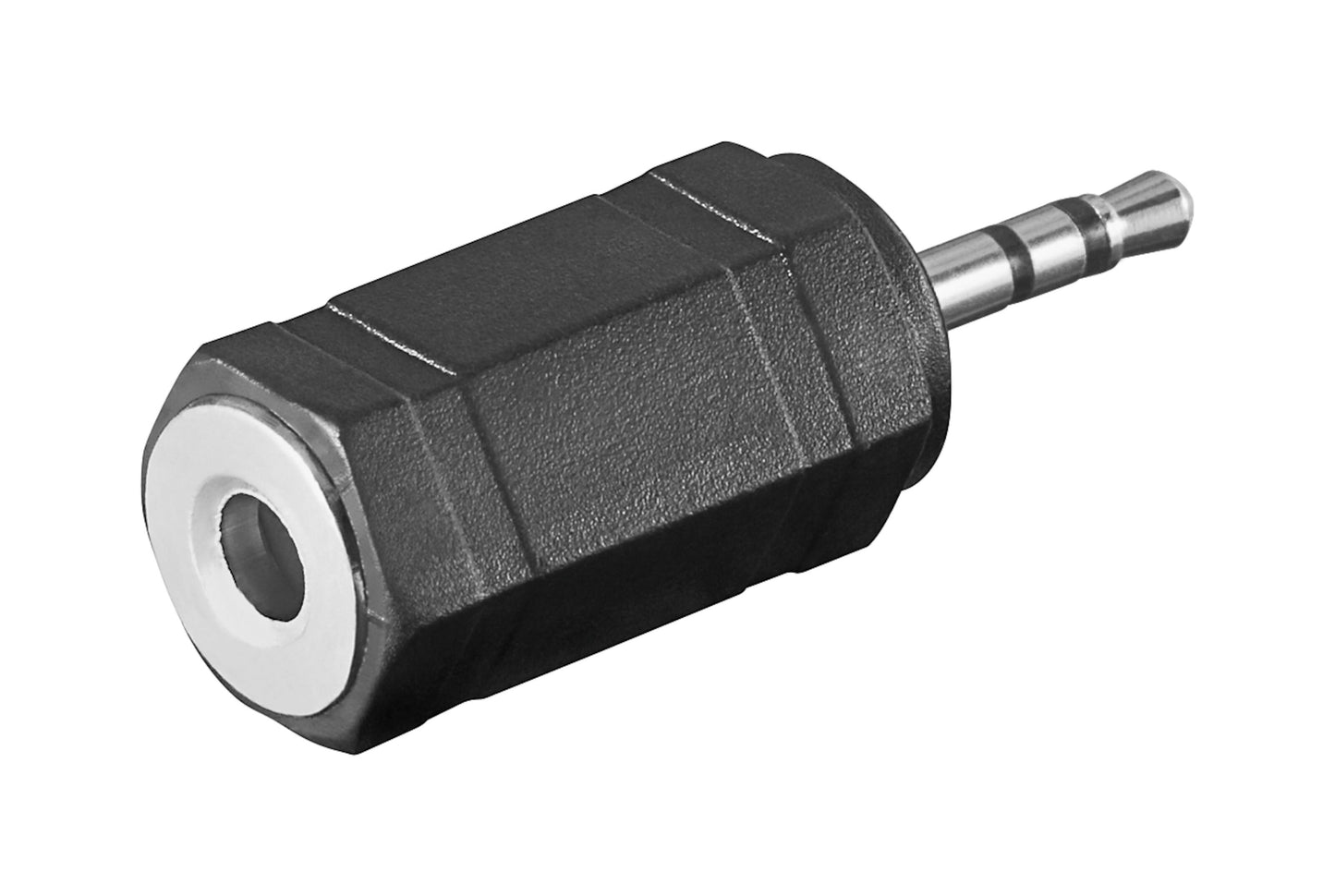 Sort lydadapter 3,5 mm han til 2,5 mm hun stereo jack.