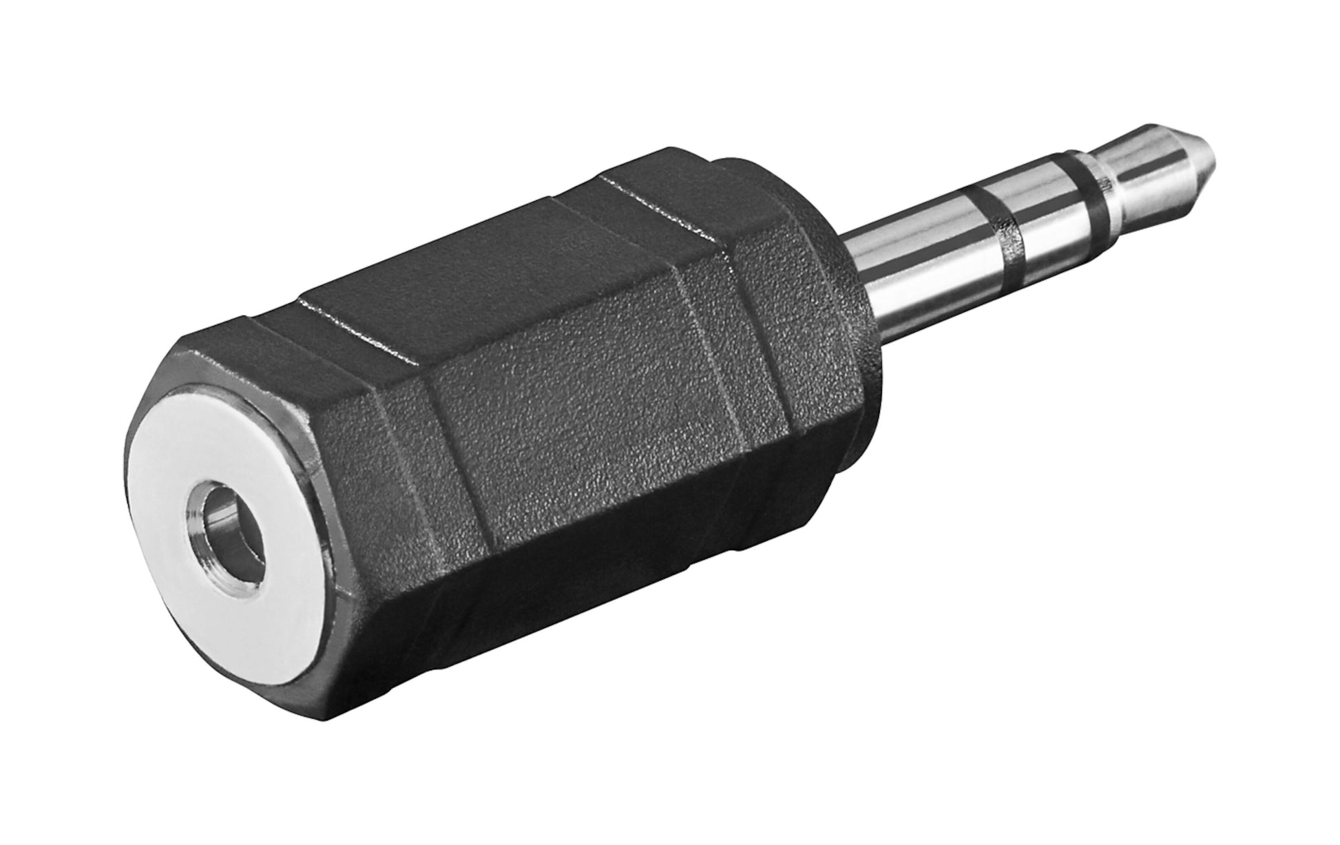 Lydadapter stereo 2,5 mm til 3,5 mm, kompakt design, overgang mellem til stiktyper.