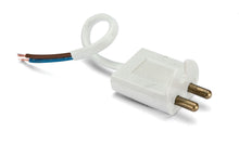 Lampestik med ledning ujordet, hvid, to ben i messing, 15 cm hvid ledning med synlige brune og blå ledere.