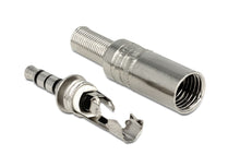 3,5 mm metal Han 4-polet stik adskilt med ydre kapsling og indre forbindelsesdele synlige.