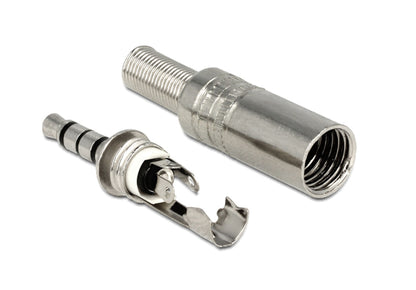 3,5 mm metal Han 4-polet stik adskilt med ydre kapsling og indre forbindelsesdele synlige.