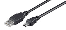 3 m Mini-USB kabel sort med USB A-stik i den ene ende og Mini-USB stik i den anden.