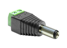 Terminalblok med DC-stik 5,5x2,5 mm sort/grøn adapter med skrueklemmer til ledning og hun barrel jack connector.