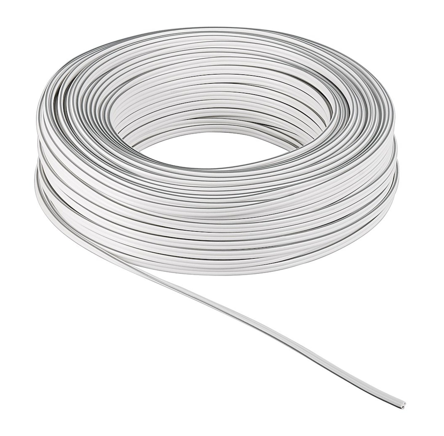 Højttalerkabel OFC 2,5 mm² hvid 25 m rulle, én ende af kablet ses synligt udstrakt.