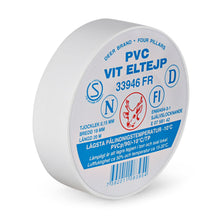 Etab elektrisk tape 19 mm x 20 m hvid, svensk etiket med rødt rådyr-logo, mål, temp.grænser og produktkoder.