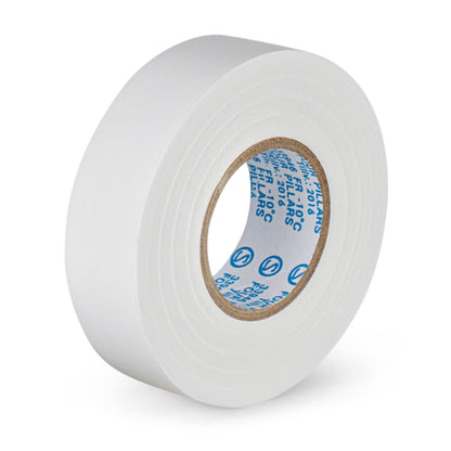 Elektrisk tape 19 mm x 20 m hvid, blå tekst på inderkernen, til ledningsisolering og kabelføring.