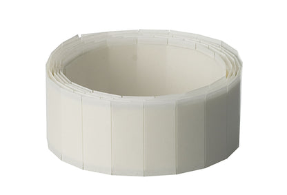 Fastpuder 25x12 mm, hvide, dobbeltsidet tape, perforeret, rulle med 100 stk.