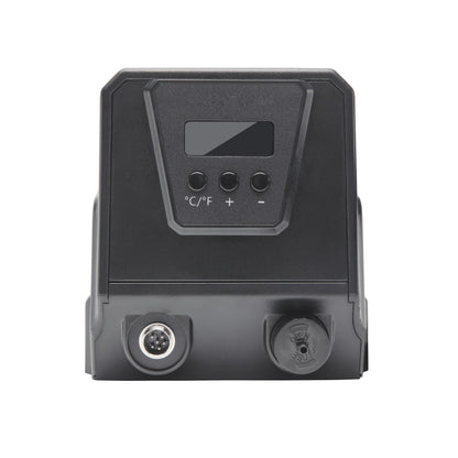 Luxorparts Avlødningsstation Pro 90 W sort front, digitalt display, tre knapper (°C/°F, +, -), to runde porte nederst.