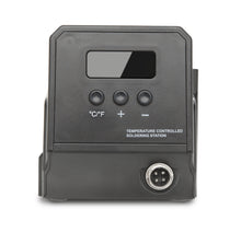 Front af Dibotech Loddestation Pro 60 W med digital temperaturstyring, display, C/F-knap, +/- knapper, strømstik nederst til højre.