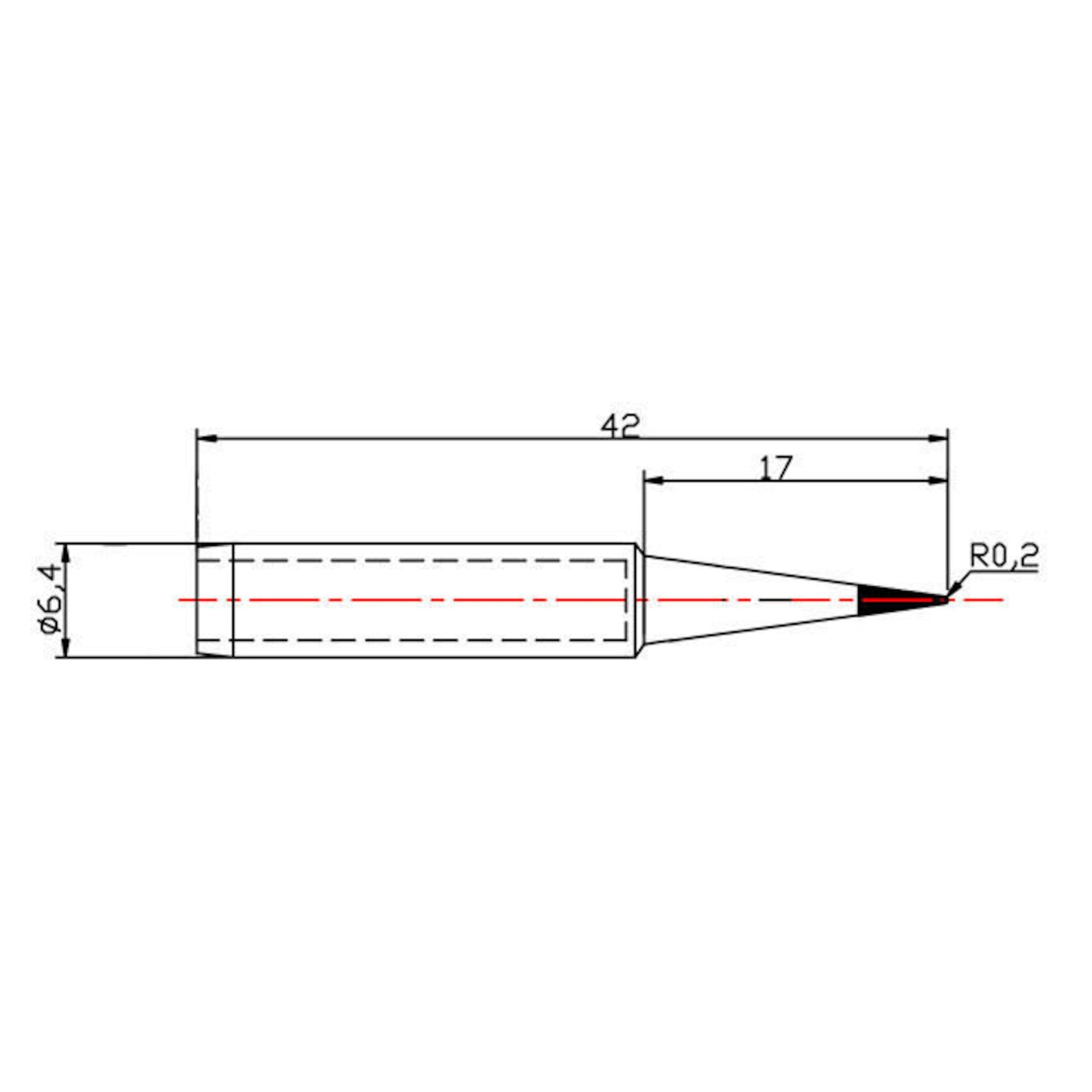 Loddespidser til 40570, 40745, 40746 0,5 mm cylindrisk form, 42 mm lang, 6,4 mm diameter, konisk fra 17 mm.