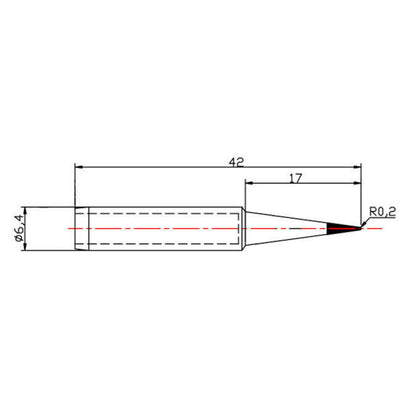 Loddespidser til 40570, 40745, 40746 0,5 mm cylindrisk form, 42 mm lang, 6,4 mm diameter, konisk fra 17 mm.