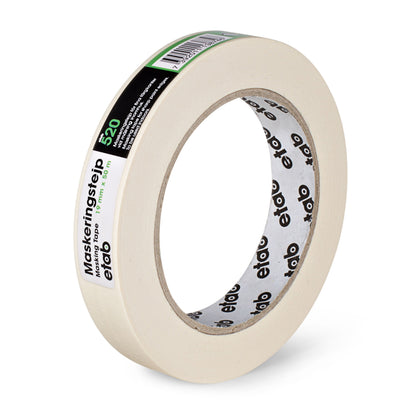 Etab afdækningstape beige 19 mm på rulle med synligt brandskilt og tydeligt Etab-logo på inderdelen.