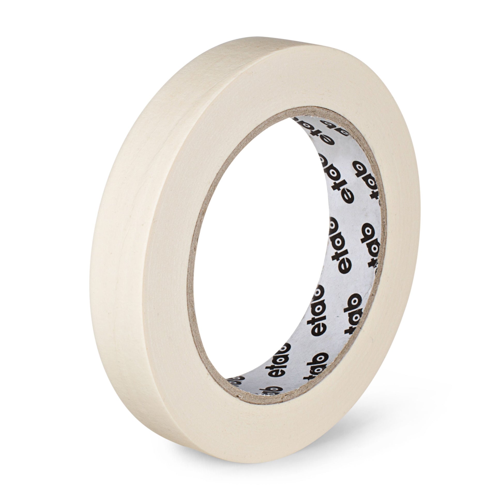 Etab Afdækningstape 19 mm beige, rulle med Etab-logo på inderkernen.