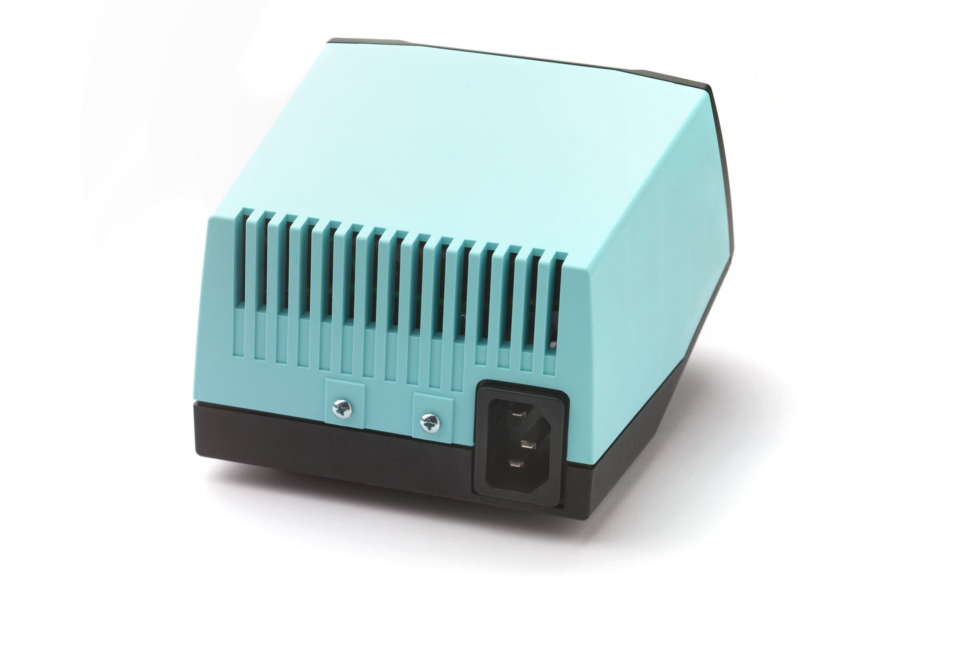 Weller WE 1010 loddestation 70 W, sort og turkis, bagside med ventilationsriller og strømstik.