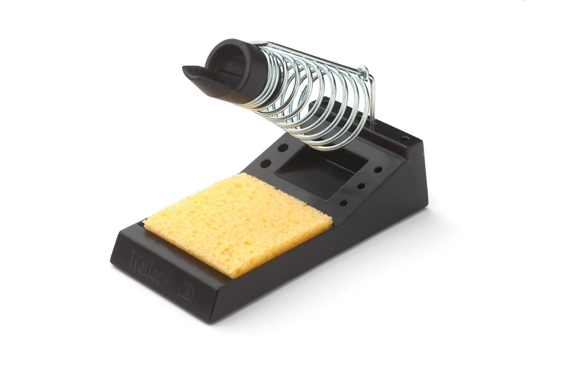 Loddekolbeholder med metalspiral, gul svamp og sort plastbase, passer til Weller WE 1010 Loddestation 70 W.