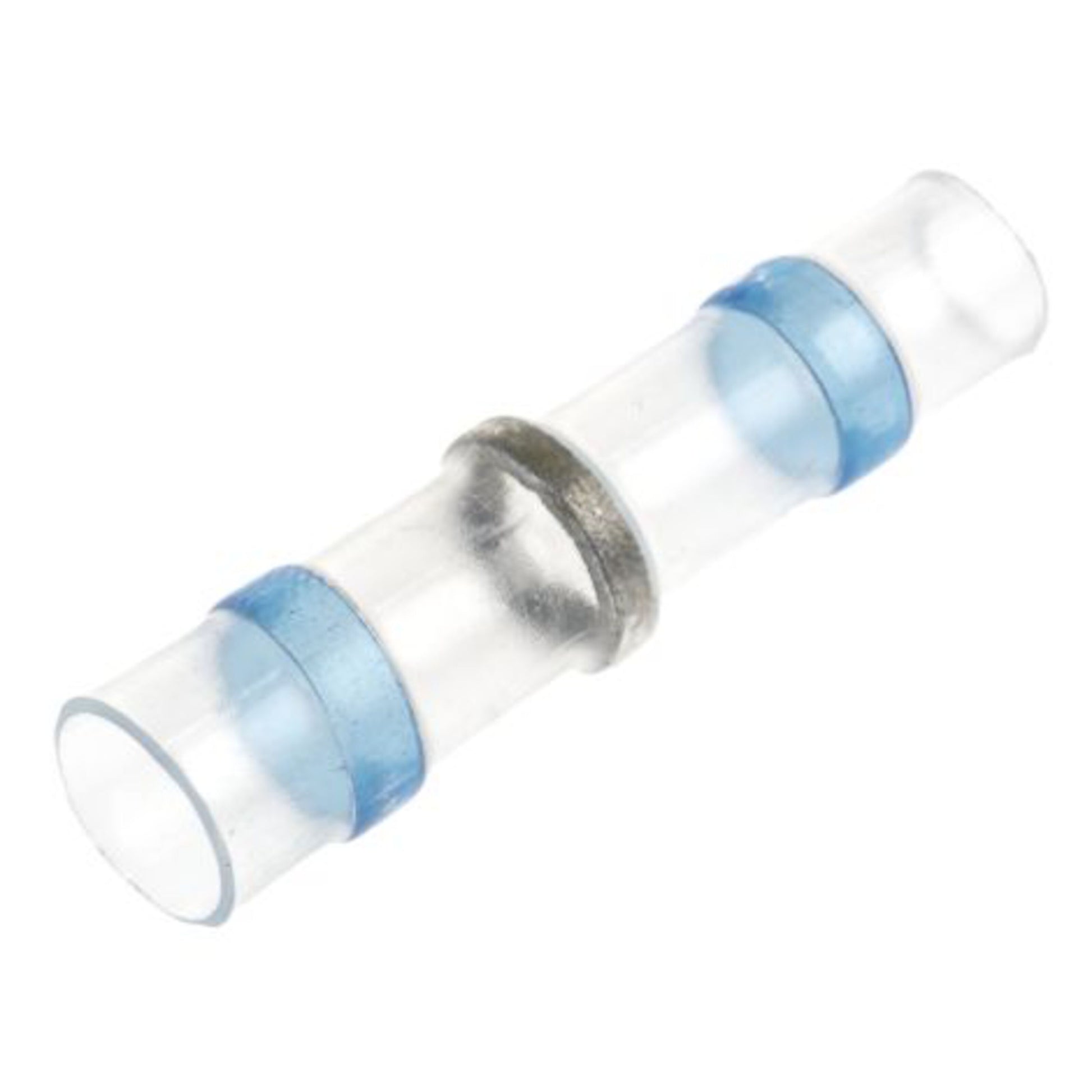Læderforbindelseshylster 2,3-4,5 mm² med blå klæberinge og metalforbinder til lodning og krympning af elledninger.