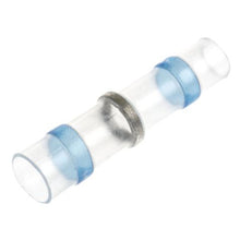 Læderforbindelseshylster 2,3-4,5 mm² med blå klæberinge og metalforbinder til lodning og krympning af elledninger.