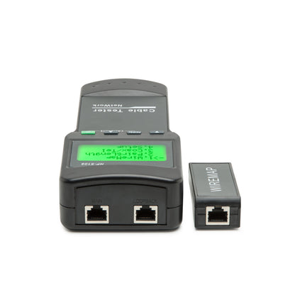 Luxorparts kabeltester LCD til netværkskabel med grøn LCD, MAIN og LOOPBACK Ethernet-porte og aftagelig WIREMAP-enhed.