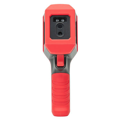 Uni-T UTi120B varmekamera, rødt og gråt håndholdt termisk kamera med pistolgreb, frontvendt linse og rød udløser.