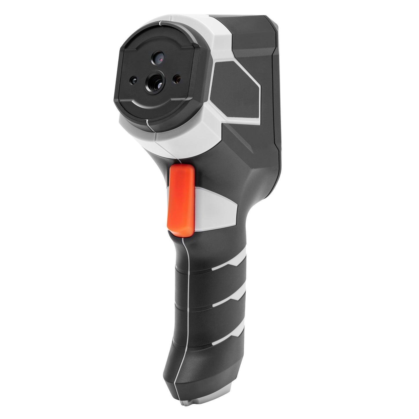 Luxorparts Varmekamera med pistolgreb, rund linsefatning, orange aftrækker, mørkegrå krop med hvide detaljer.