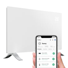 Cleverio Smart Radiator 2000 W med WiFi, LED-temperaturdisplay, metalben og telefon med smart home-app.