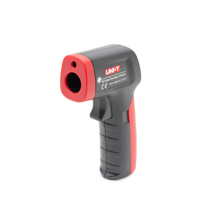 Uni-T UT300A+ IR-termometer, sort/rød, håndholdt med aftrækkerhåndtag og display til kontaktfri temperaturmåling.