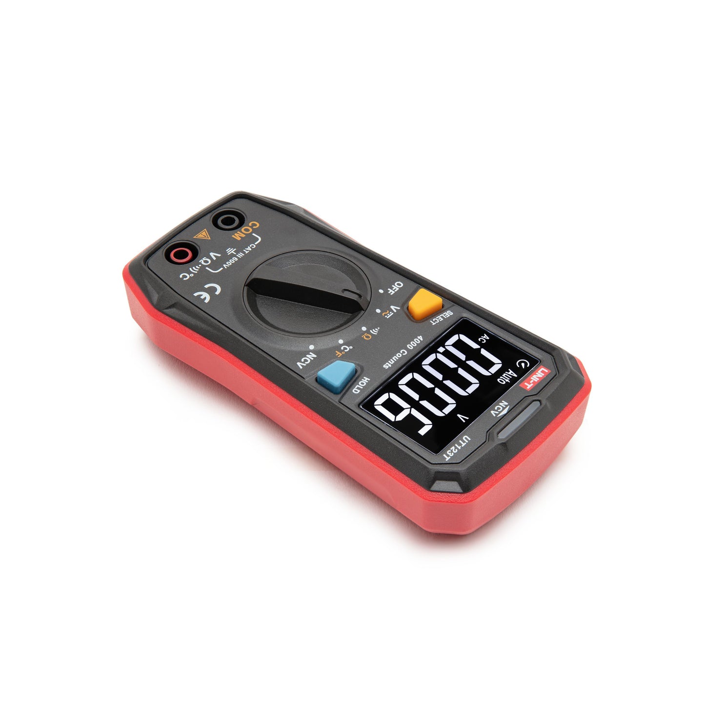 Uni-T UT123C multimeter rød/sort kabine, 90000-visning display, funktionsknapper, drejeknap, True RMS, NCV.