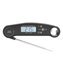 Rubicson Hurtig køkkentermometer IPX5 sort digital, foldbar metalprobe, blå display med 21,9°C, HOLD/MAX-MIN/AUTO ON-OFF.