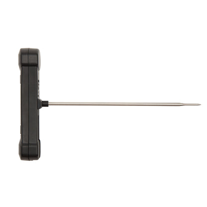 Rubicson digital foldbar køkkentermometer med sort plastkrop og langt metalspyd set fra siden.