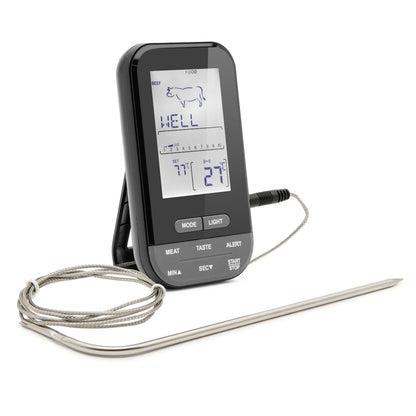 Rubicson digitalt stegtermometer med ledningsføler og "WELL" ko-ikon til kernetemperatur i ovn eller grill.