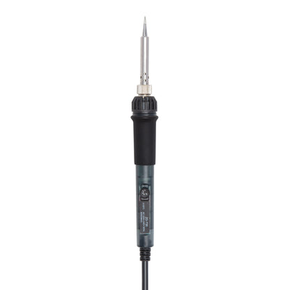 Luxorparts justerbar loddekolbe 25 W med sort håndtag, spids metaltip og strømkabel, stående lodret.